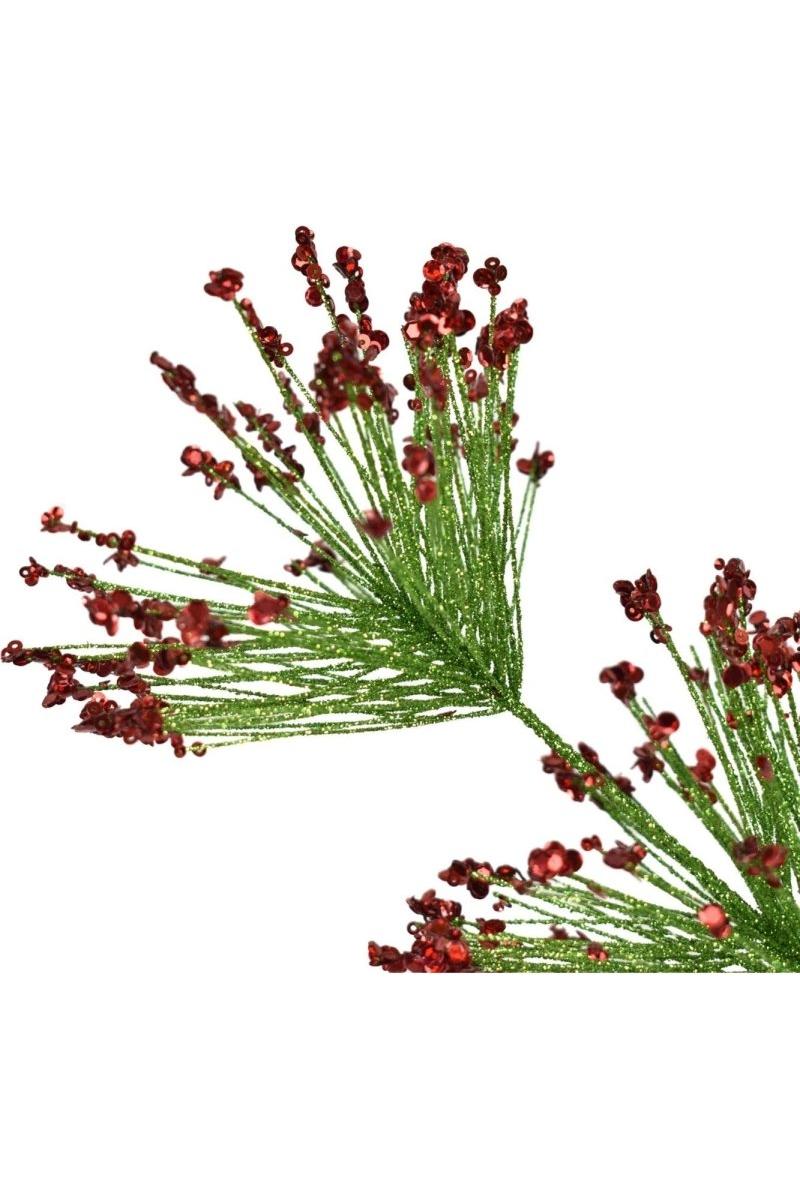 30&#x22; Sequin Tip Glitter Pine Spray: Red/Green