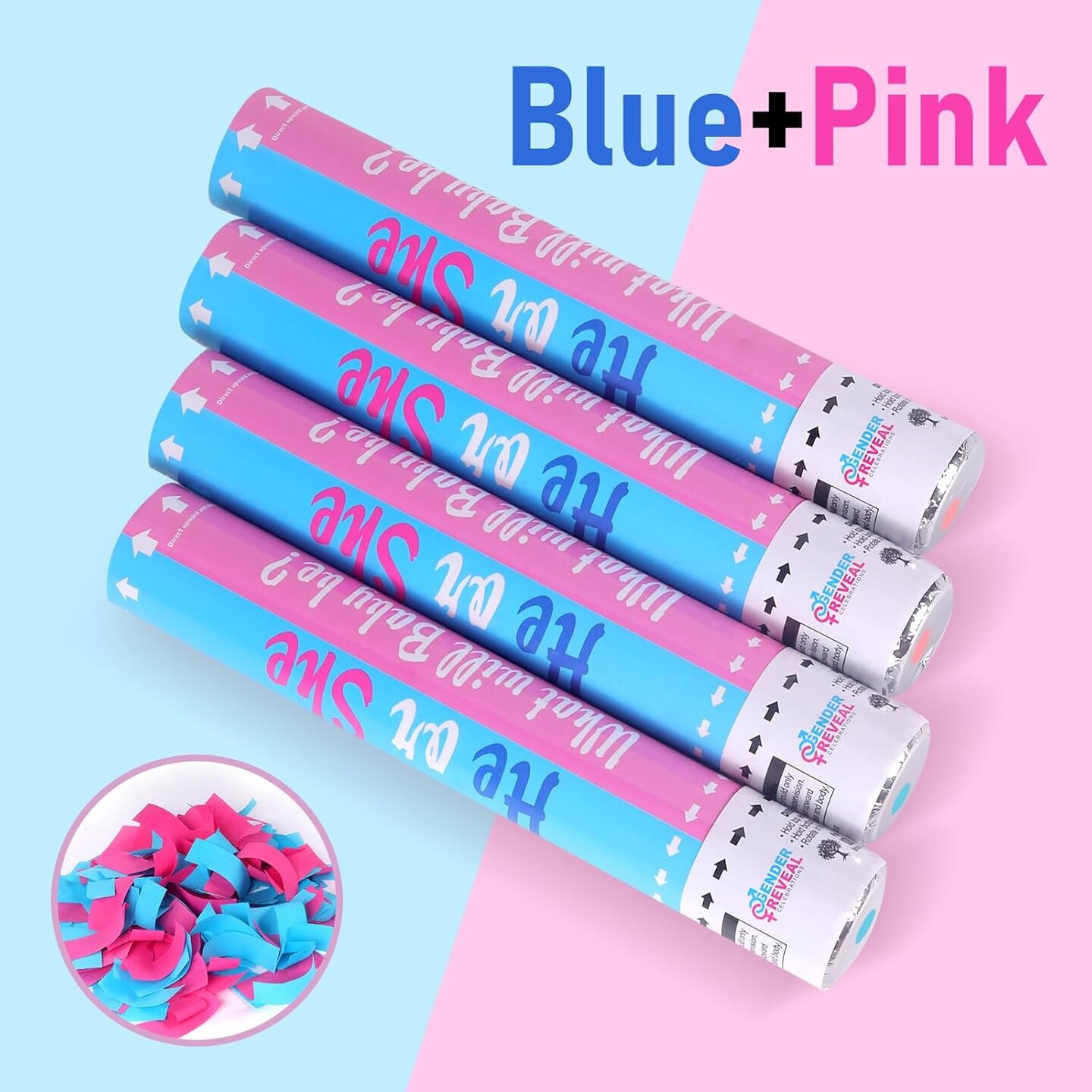 Gender Reveal Confetti Cannon - Set of 4 (2 Blue + 2 Pink) for Stunning Baby Gender Announcements, Perfect Gender Reveal Cannon for Parties and Celebrations