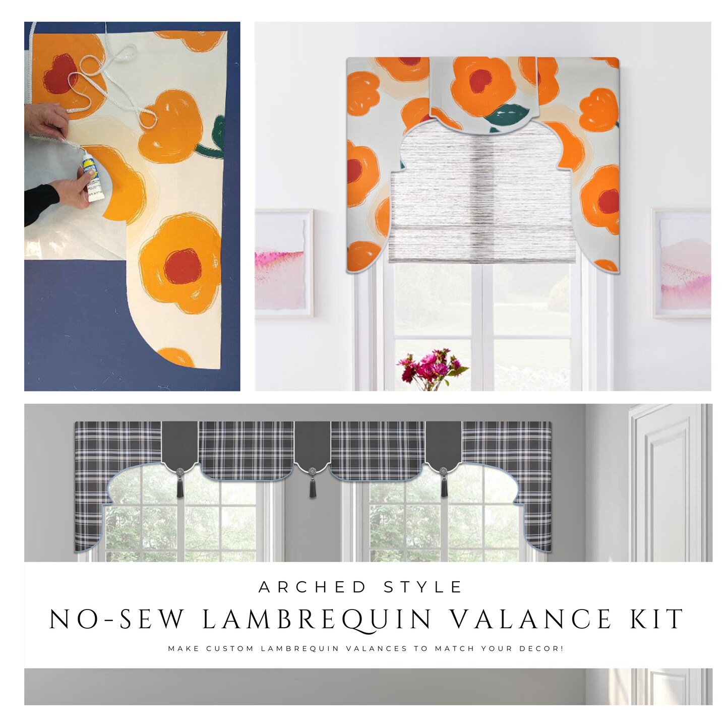Arched Lambrequin Valance Kit for Custom No-Sew Window Treatments