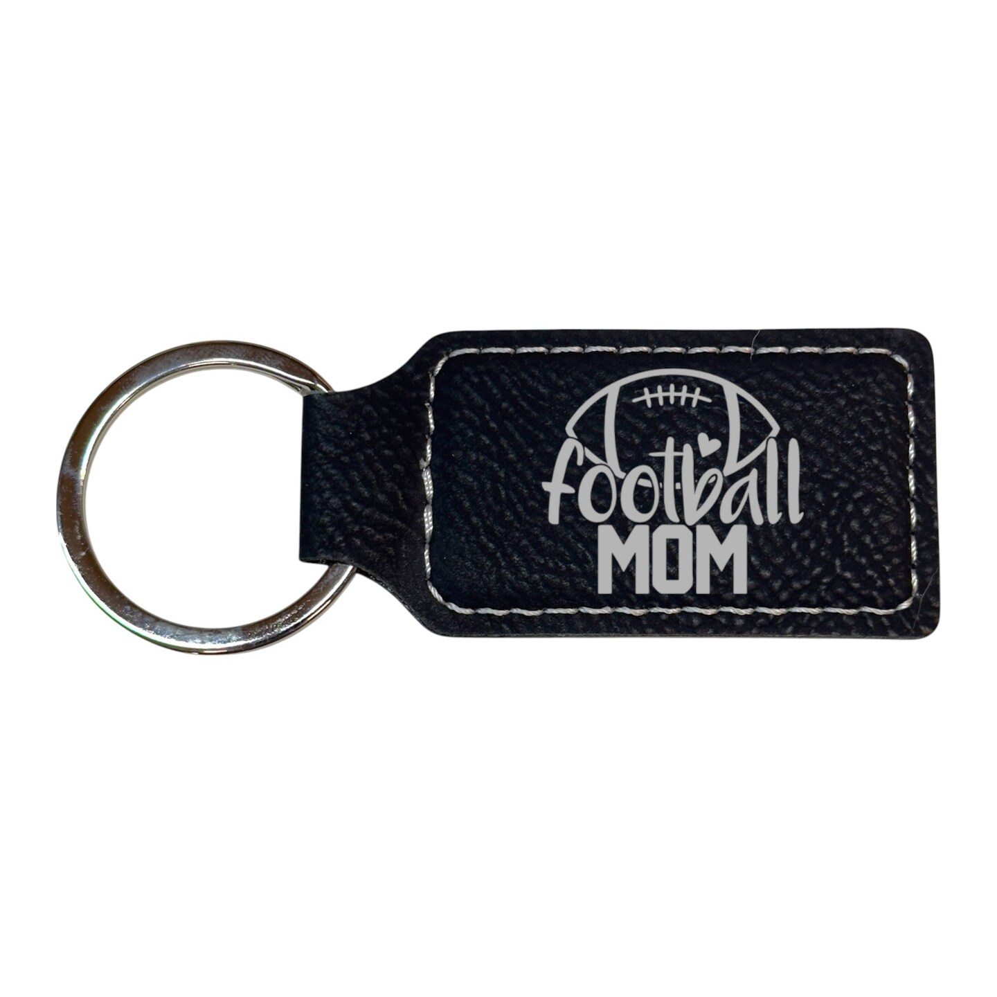 Keychain - Rectangle - Football Mom - Leather