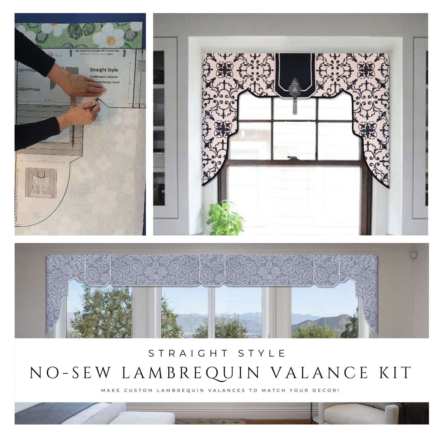Straight Lambrequin Valance Kit for Custom No-Sew Window Treatments