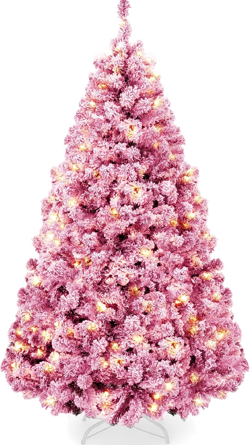 Snow Flocked Christmas Tree Full Pine with 250 White &#x26; Multicolor LED Lights, 928 Tips &#x26; Foot Switch Control