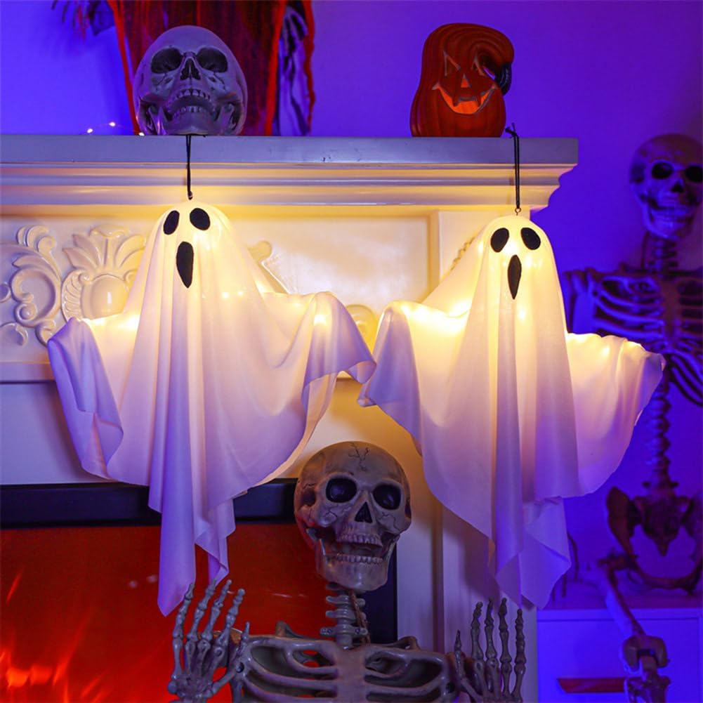 4 Packs Halloween Ghost Decorations with Light - White