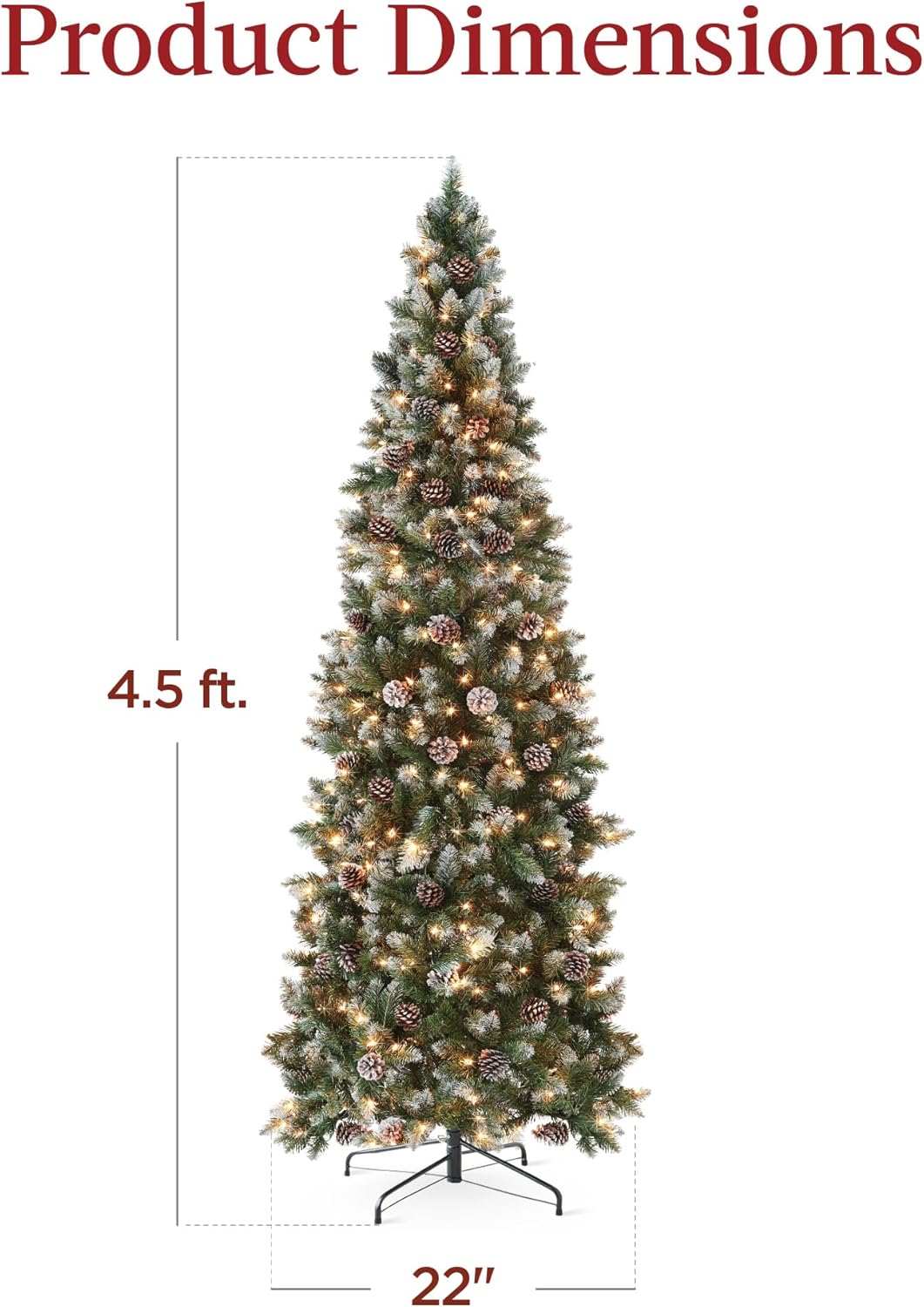 Pencil Christmas Tree Slim Frosted Tree with 250 Lights &#x26; Foldable Stand for Space Saving Holiday Decor