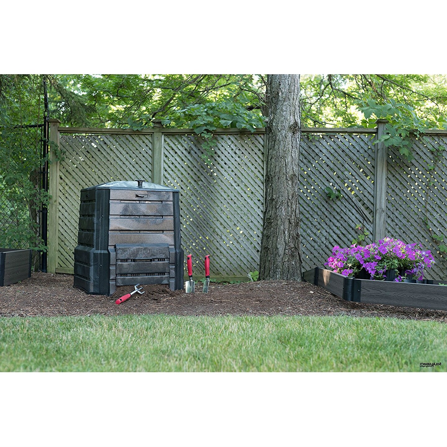 Black Plastic 94 Gallon Compost Bin with Locking Lid and Sliding Doors