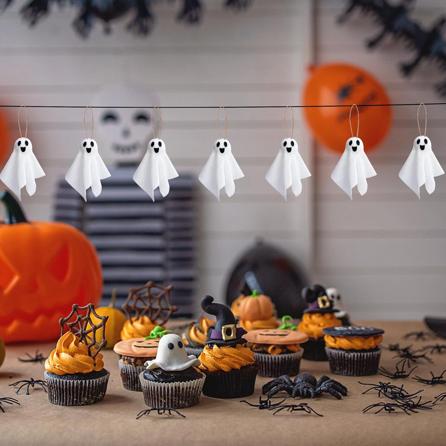 16 Pcs Halloween Hanging Ghosts Decoration, 3.5" x 3" Outdoor Small Ghosts Tree Ornaments