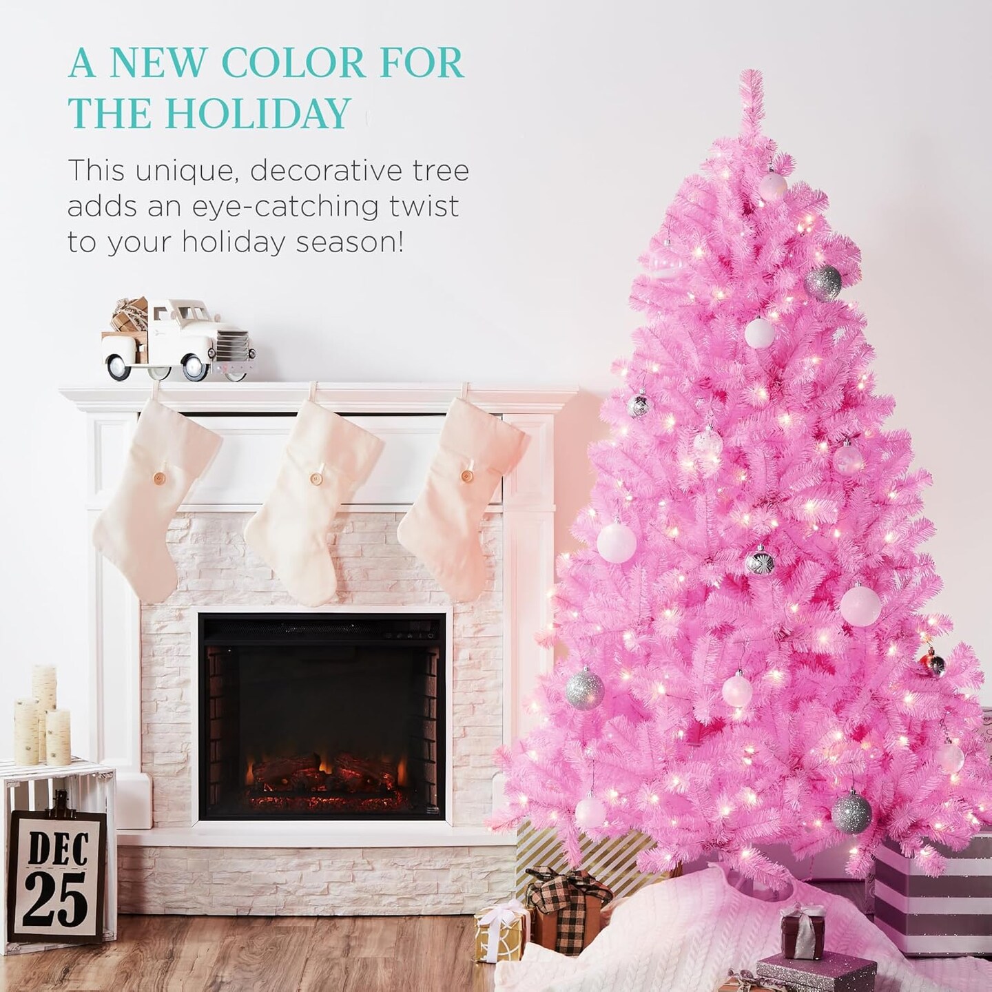 Artificial Christmas Tree Hinged Pine with 250 Lights, 1,000 Tips &#x26; Foldable Base Pre-Lit Outdoor Holiday Decor