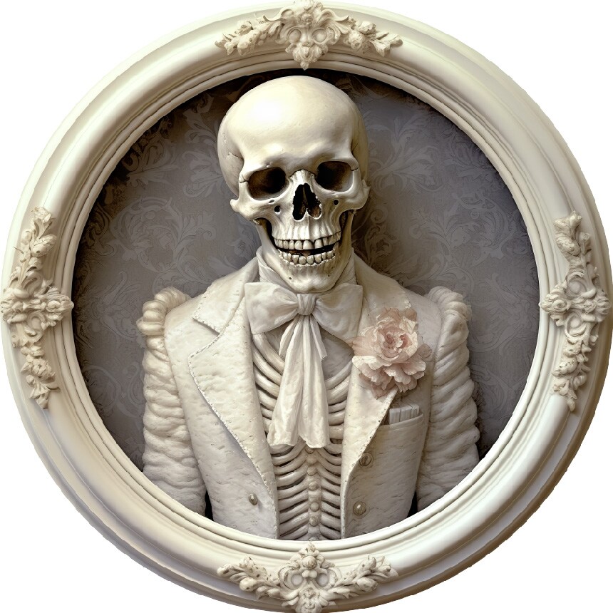White Skeleton Groom Portrait Sign