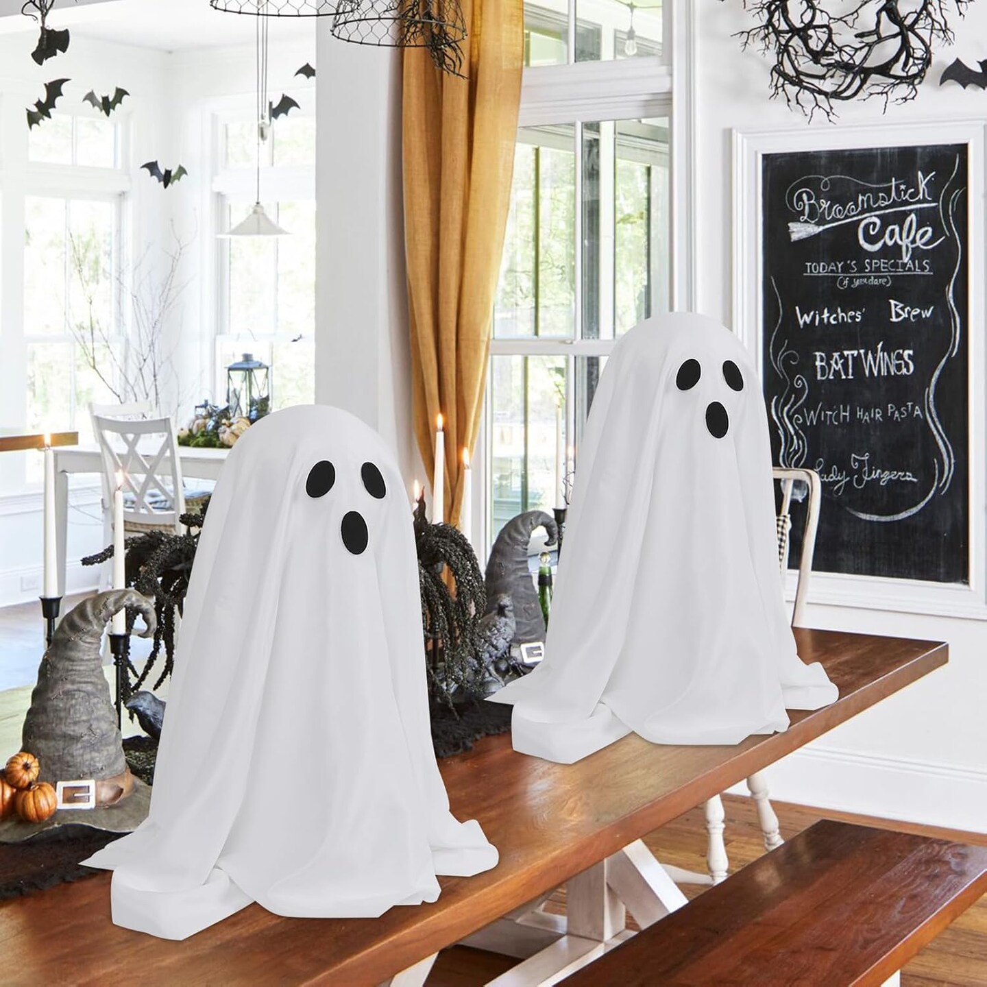 2 Packs Spooky Ghost Decor with String Lights