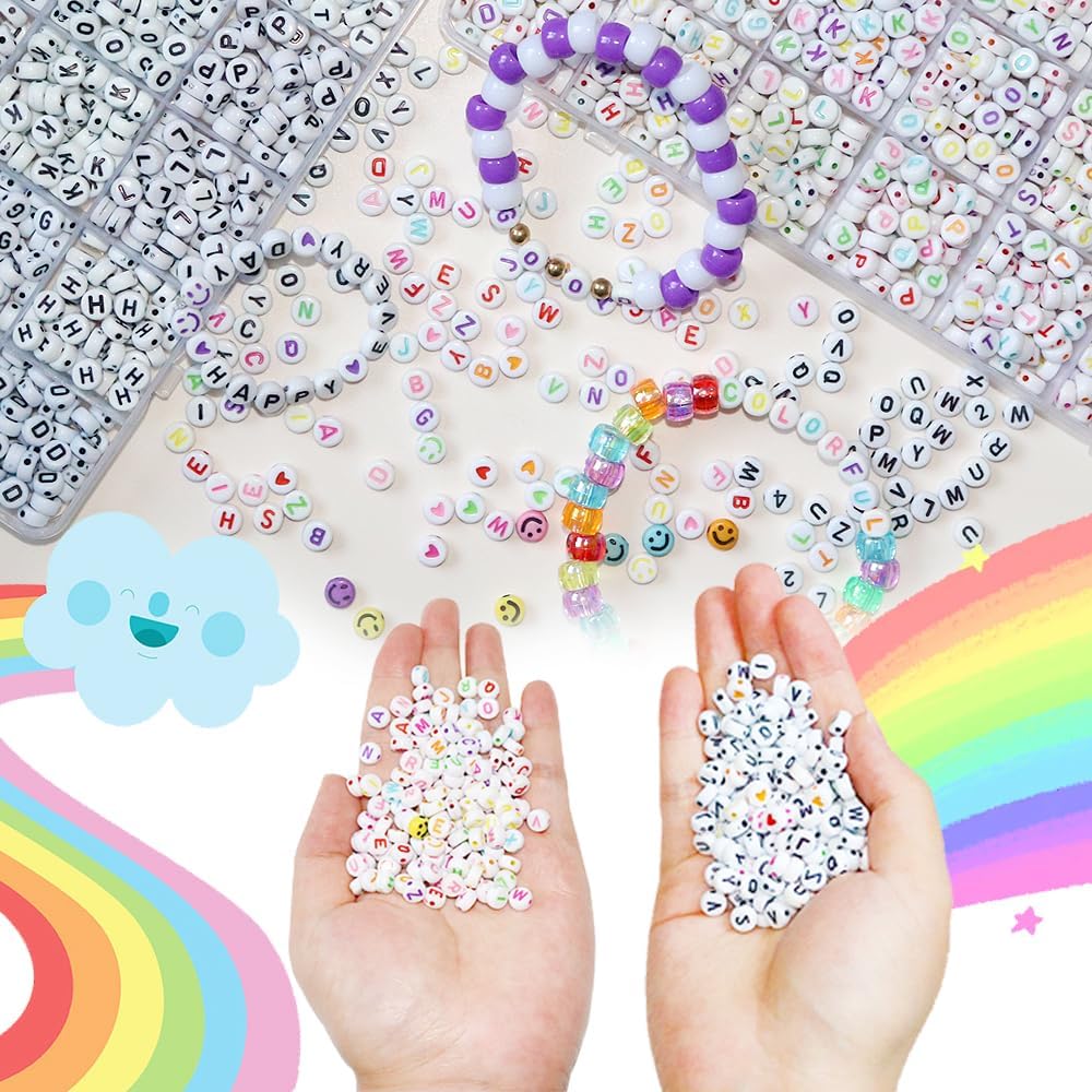 2Box 2500Pcs+ Alphabet Letter Beads, 4x7 mm A-Z and Smile, Heart, Figure,Acrylic Beads, Beads for Jewelry Making, Beads for Bracelet Making Kits Beads