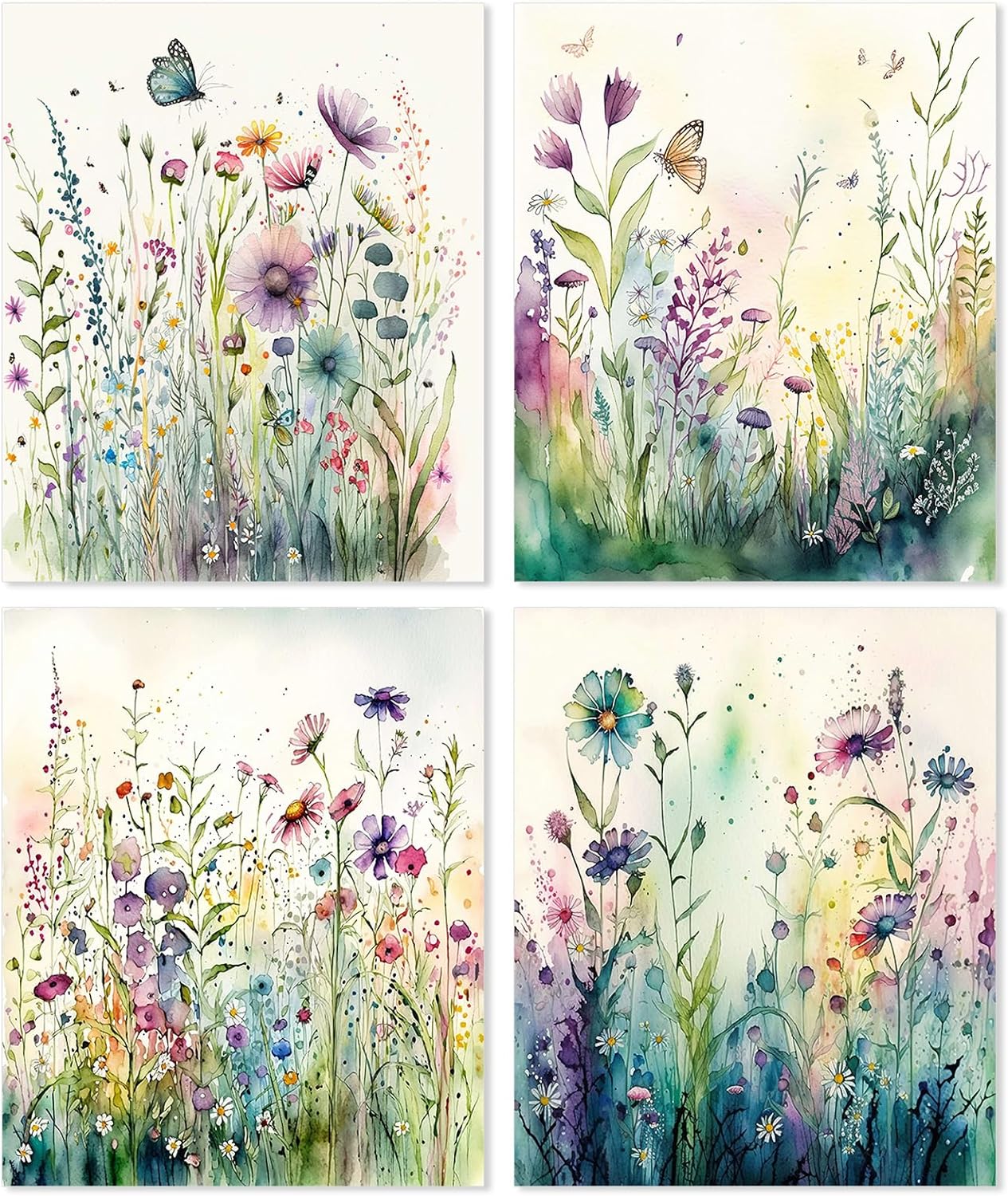 4 Pcs Diamond Art Kits DIY Painting for Adult Aesthetic Wall Diamond Crafts Aesthetic Room Decor Cute Painting Pictures 5d Craft Wall Decor for Home 10 x 11.8''(Wild Flower)