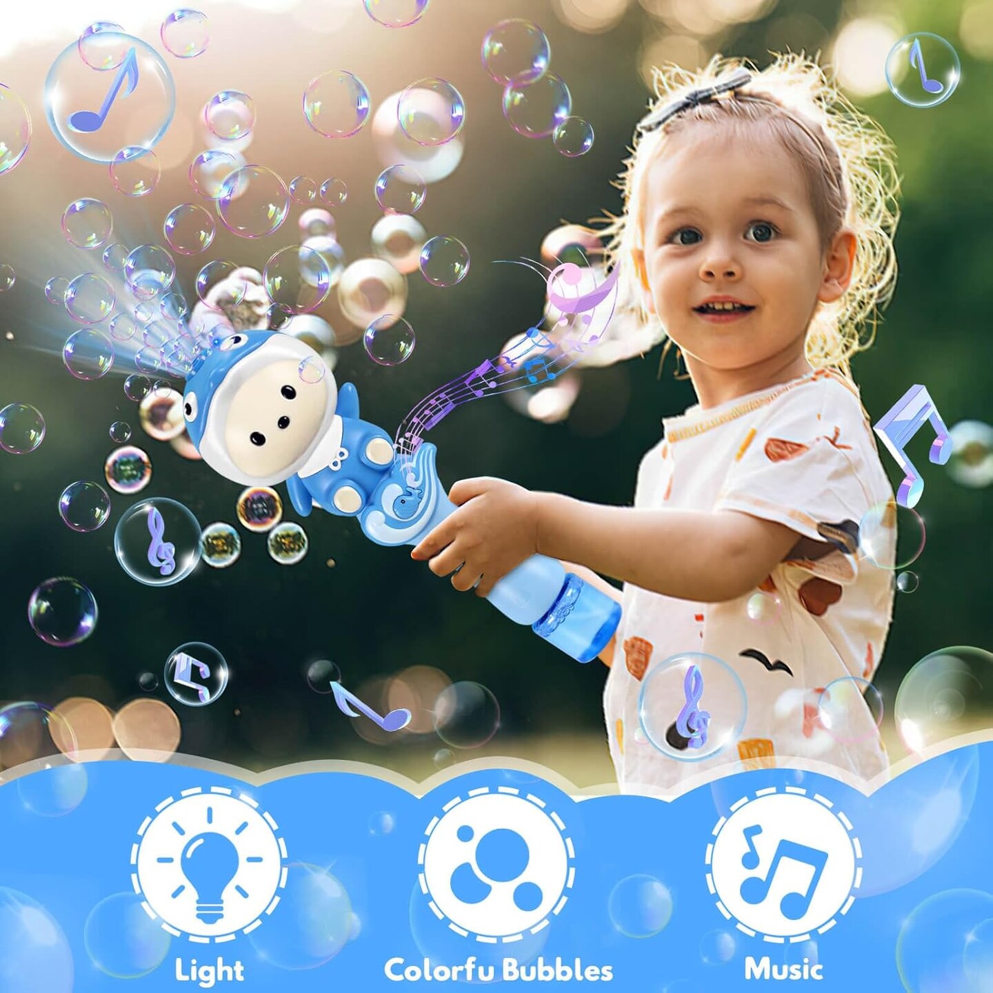 Bubble Toys Bubble Wands for Kids Light Up Bubbles Machine Blower Maker with Bubble Solution Outdoor Toy Gift
