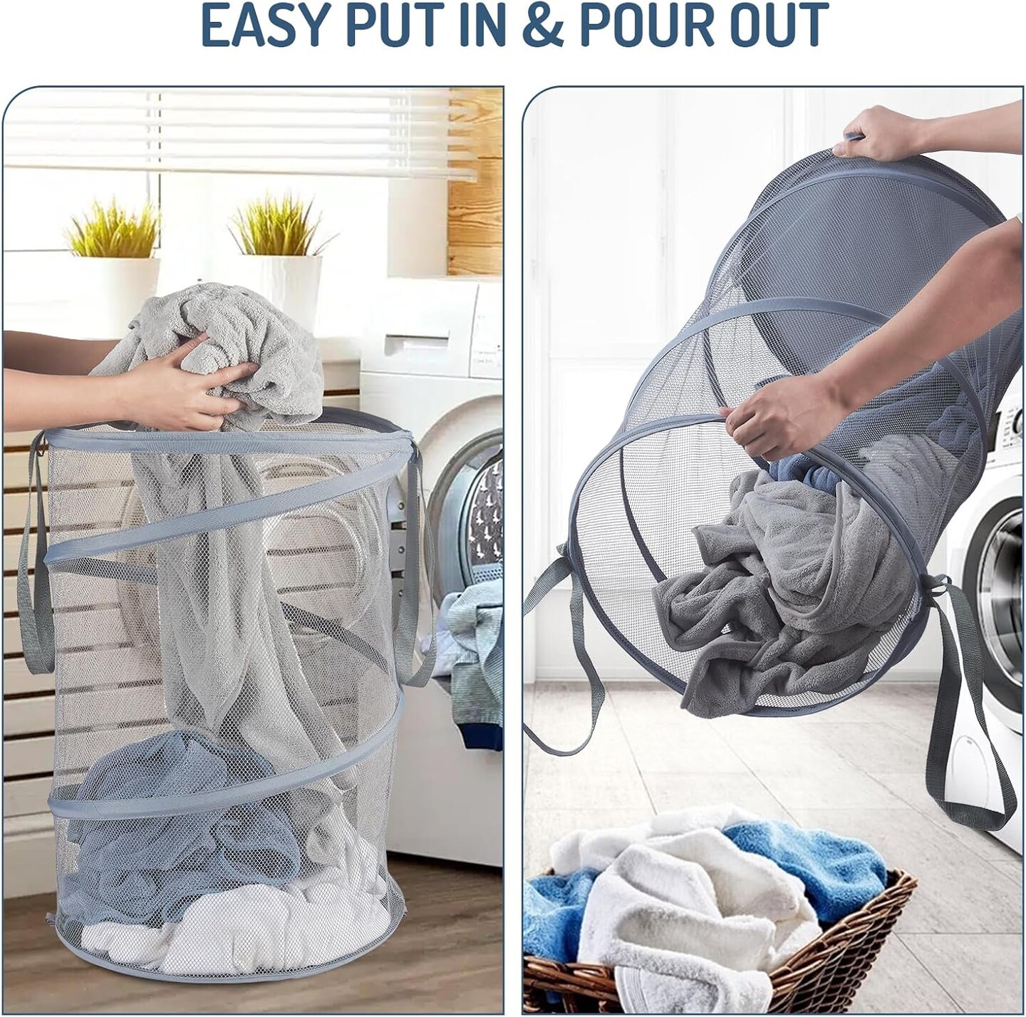Mesh Popup Laundry Hamper 115L Collapsible Laundry Basket Extra Large Capacity Foldable Clothing Storage Basket with Handles