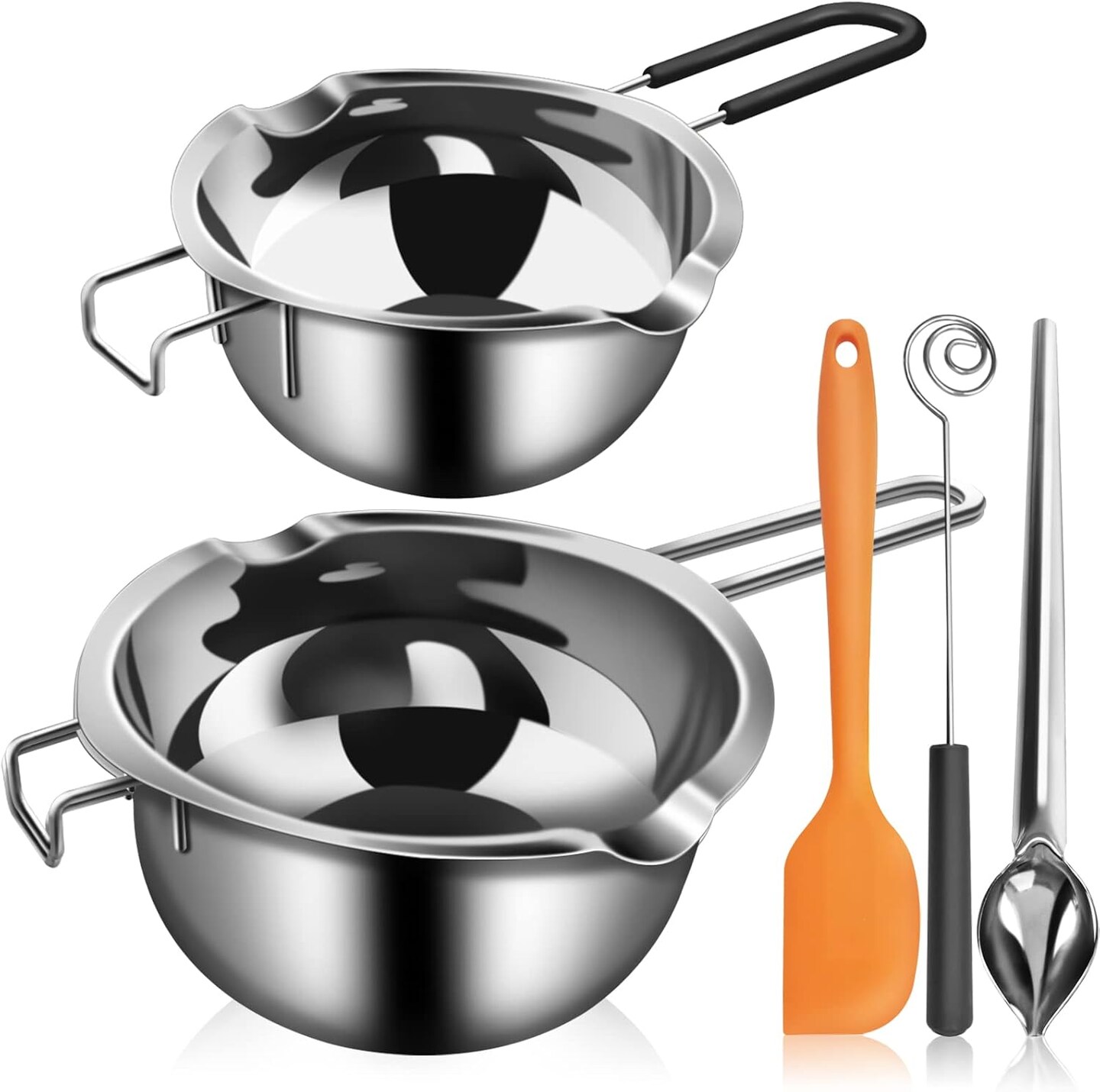 5-Piece Double Boiler Set – Stainless Steel Chocolate Melting Pots, Spatula, Spoons & Dipping Tool for Candy & Soap