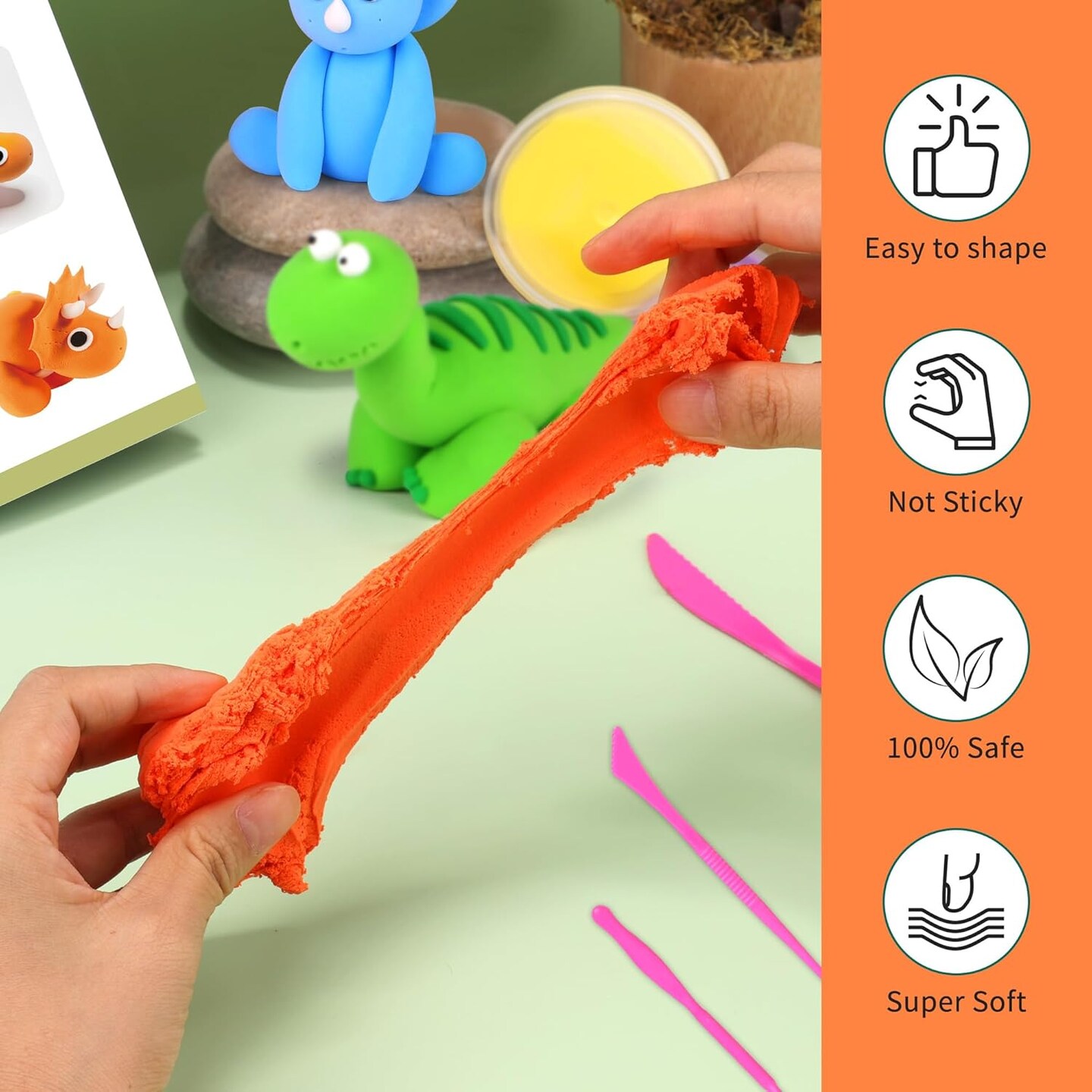 6 Pack Dinosaur Air Dry Clay Kit, Modeling Clay for Kids, DIY Model Magic Clay, Molding Clay Kit with Sculpting Tools, Non-Sticky Soft and Super Light, Arts and Crafts Gift for Kids (Dinosaur)