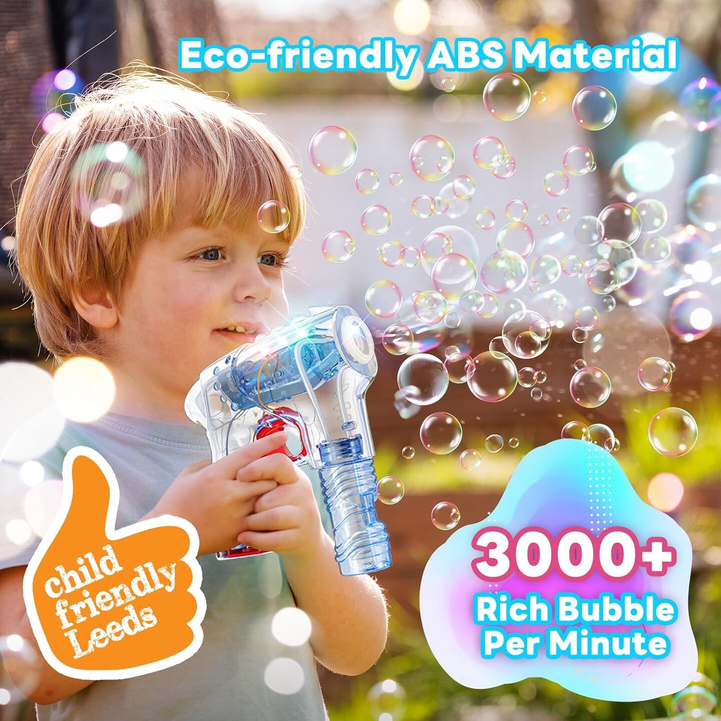 2 Pack Bubble Gun with 4 Refill Solution and 3 Colorful LED Light, Bubble Machine for Kids, Bubble Maker for Party Favors, Birthday Gift, Indoor Outdoor Toys