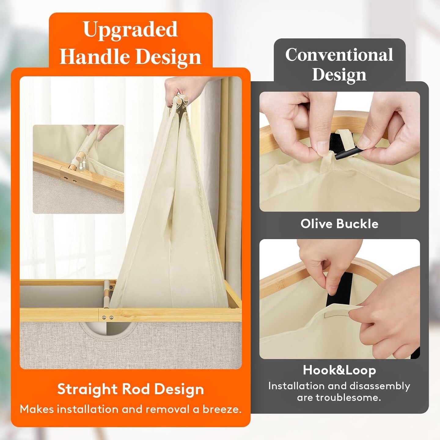 Double Laundry Hamper with Lid, Extra Large Bamboo Laundry Basket Dirty Clothes Hamper, 2 Section Laundry Bin Organizer for Laundry Room Bedroom