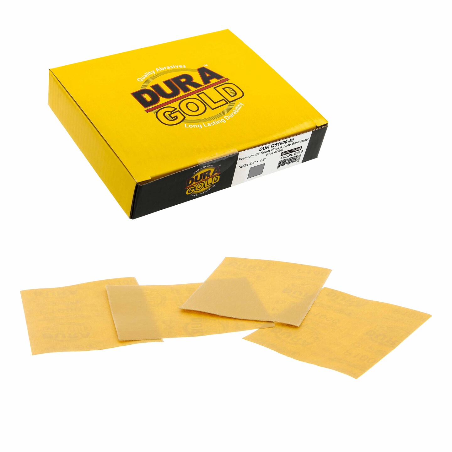 1500 Grit - 1/4 Sheet Hook &#x26; Loop Sandpaper 5.5&#x22; x 4.5&#x22; - For Automotive &#x26; Wookworking Palm Sanders - Box of 20