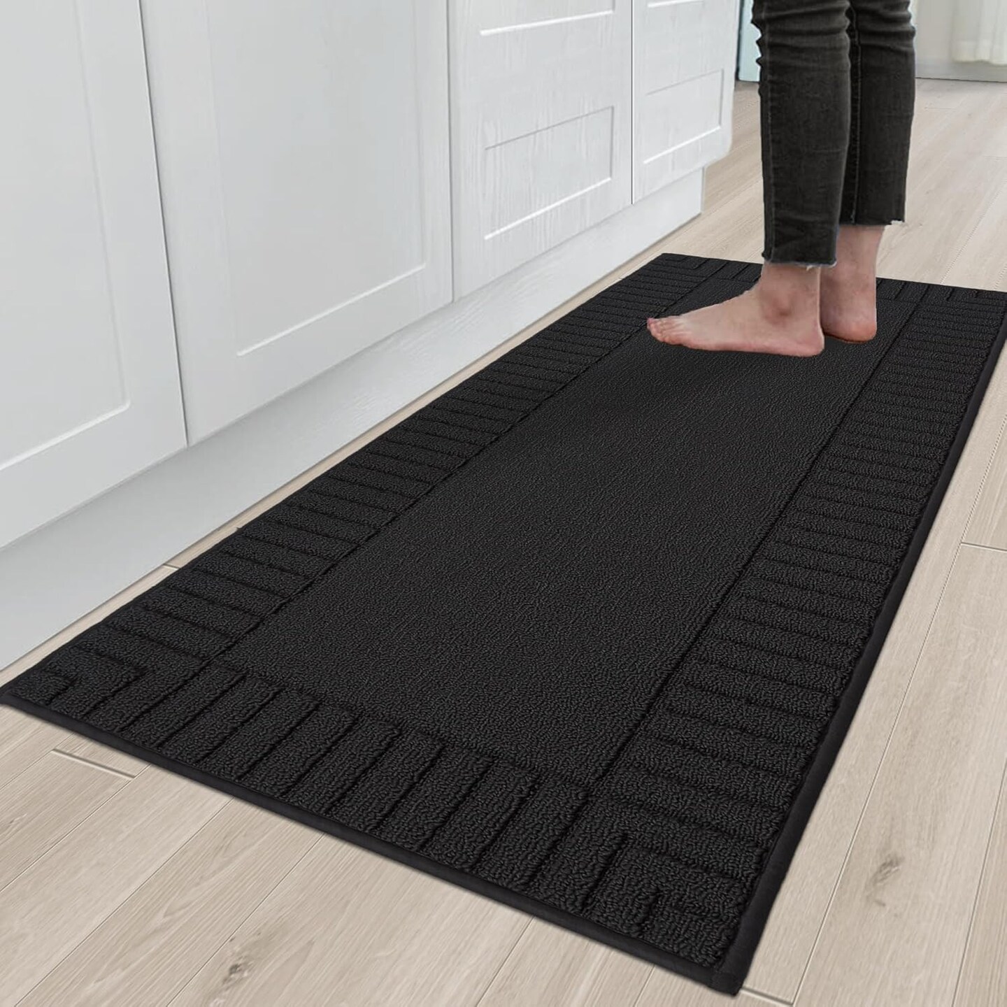 Non-Slip Kitchen Runner Rug 24"x60" – Black, Absorbent, Machine Washable