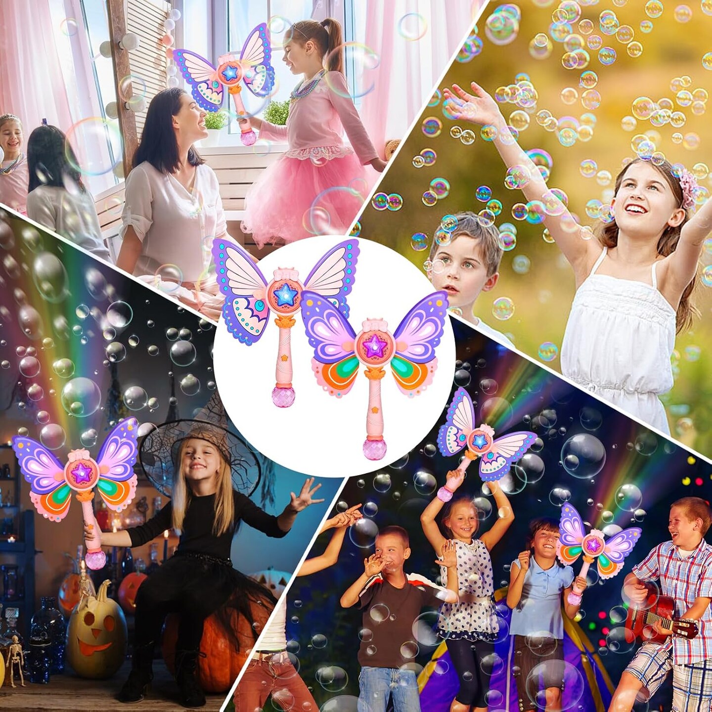 2 Pack Bubble Wand for Kids, Bubble Gun Machine Maker Blower Toys for 3 4 5 6 7 8 Kids Girls Boys Adults- Light Up Bubble Wand with Music for Princess Party Wedding Birthday Decorations