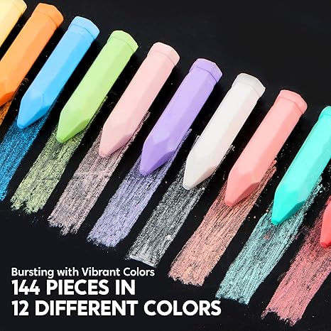 144 PCS Cone Shaped Washable Sidewalk Chalks, 12 Colors, Non-Toxic Jumbo Colored Chalk for Toddlers 1-3, Painting for Outdoor Art, School Supplies, Classroom Must Haves