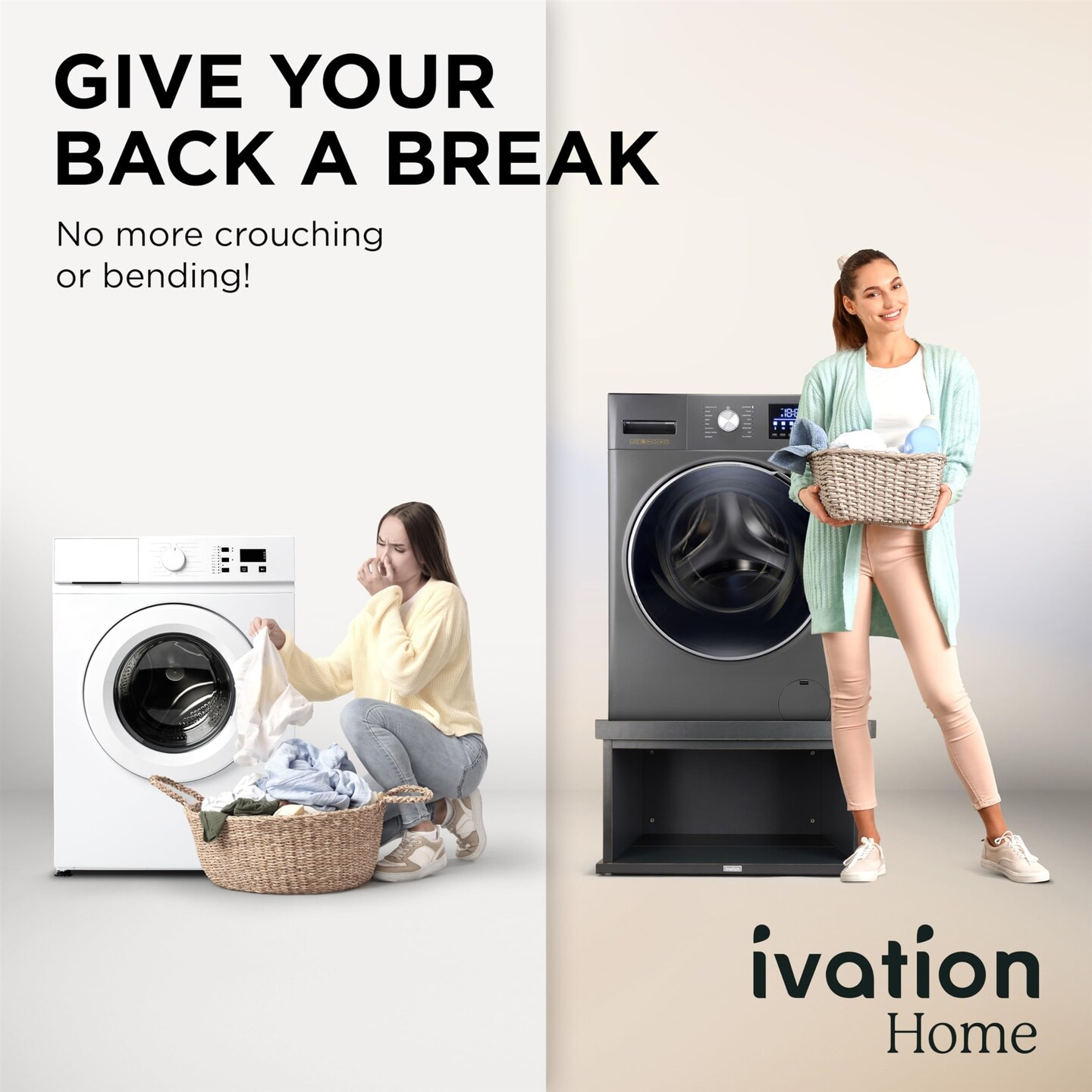 Ivation Wooden Laundry Pedestal (Charcoal) for Washer & Dryer, Universal Fit