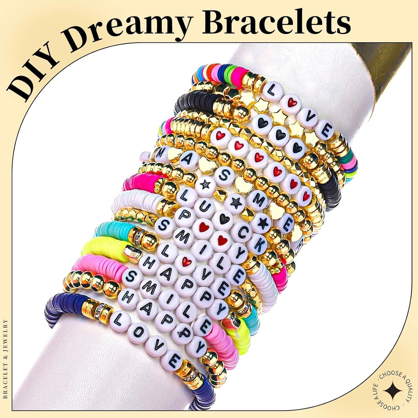 Letter Beads Kit - Alphabet Beads for Friendship Bracelets, Gold Beads Included, Bracelet Making Kit