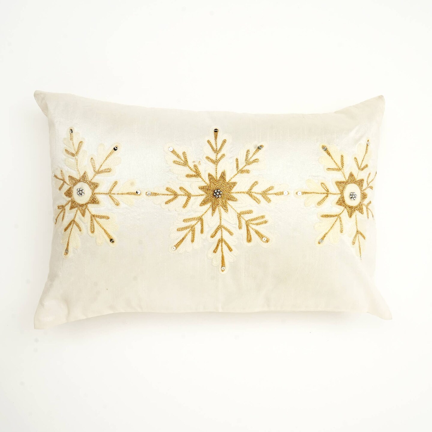 Snowflake Serenity Winter Cushion 24" x 16" – Embroidered & Beaded Holiday Throw Pillow