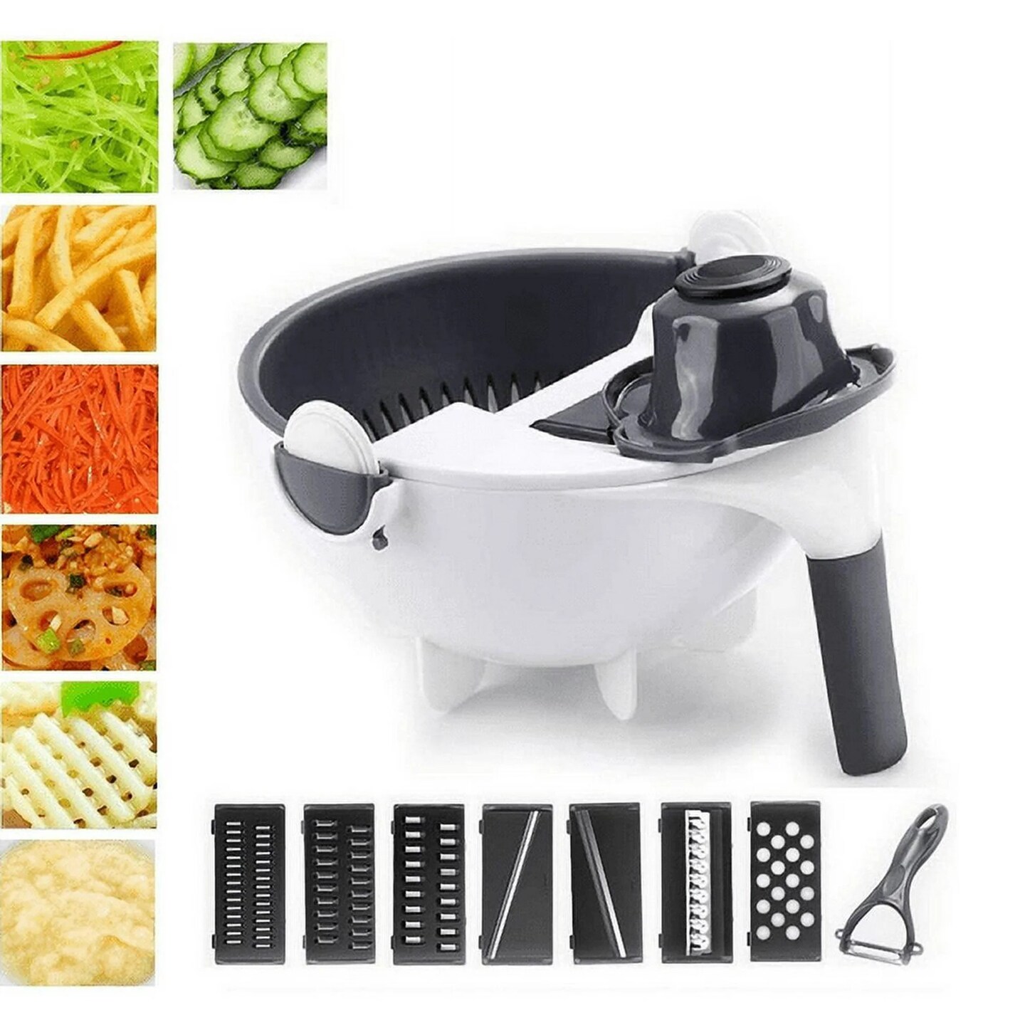 Veggie Fruit Cutter Shredder Vegetable Slicer Grater with Detachable Drain Basket