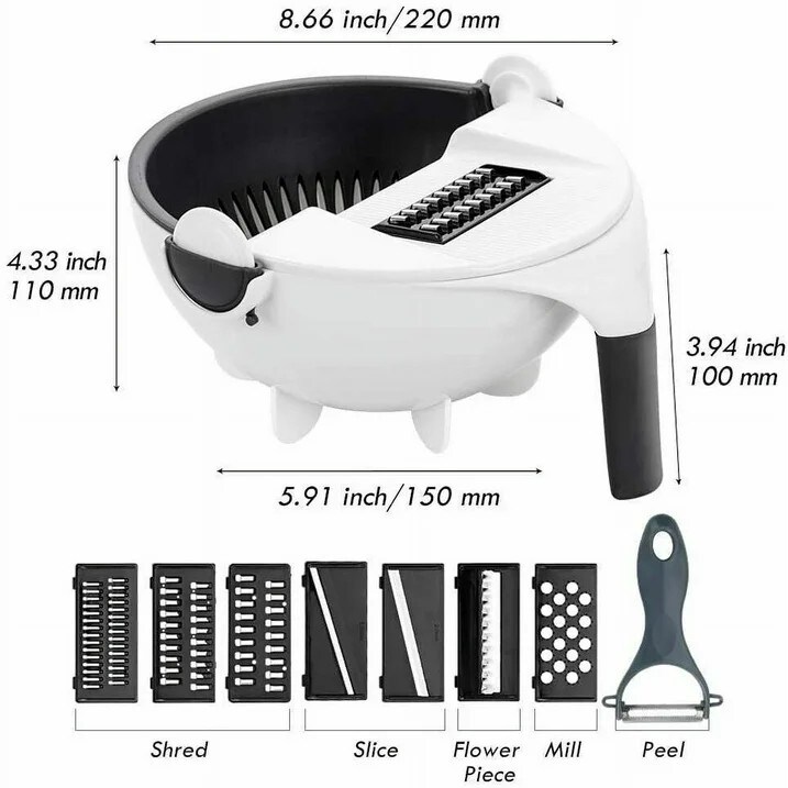 Veggie Fruit Cutter Shredder Vegetable Slicer Grater with Detachable Drain Basket