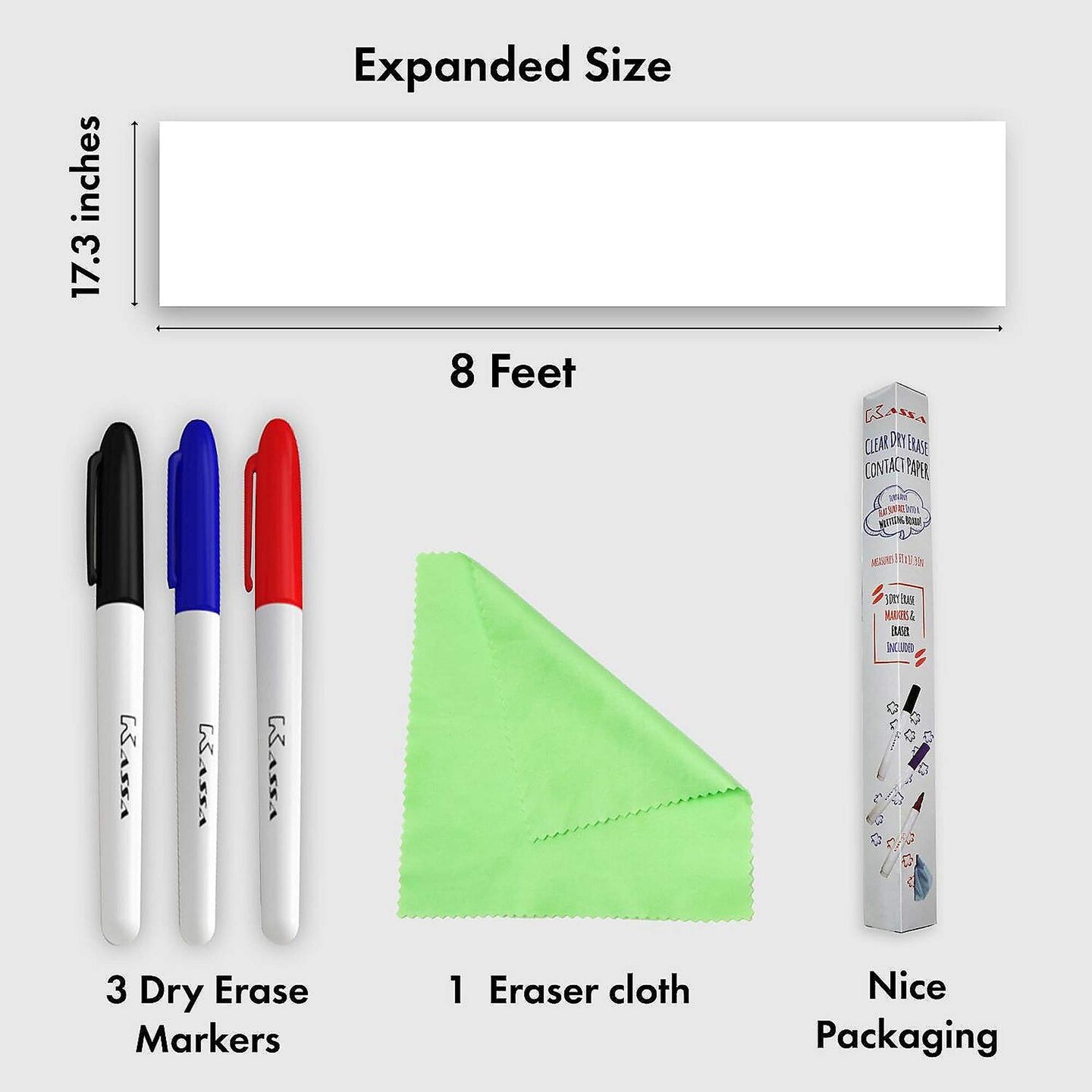 Whiteboard Sticker Roll 1.4 Ft x 8ft Long Includes 3 Dry Erase Markers