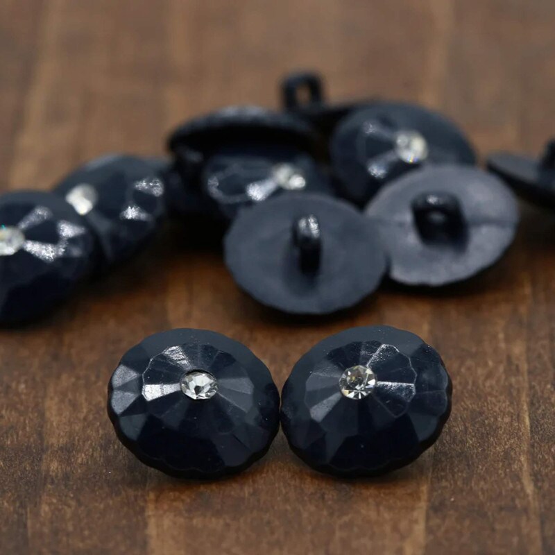 4 Pc Black Etched Rhinestone Shank Buttons for Sewing and Crafts 30L 19mm 3/4"