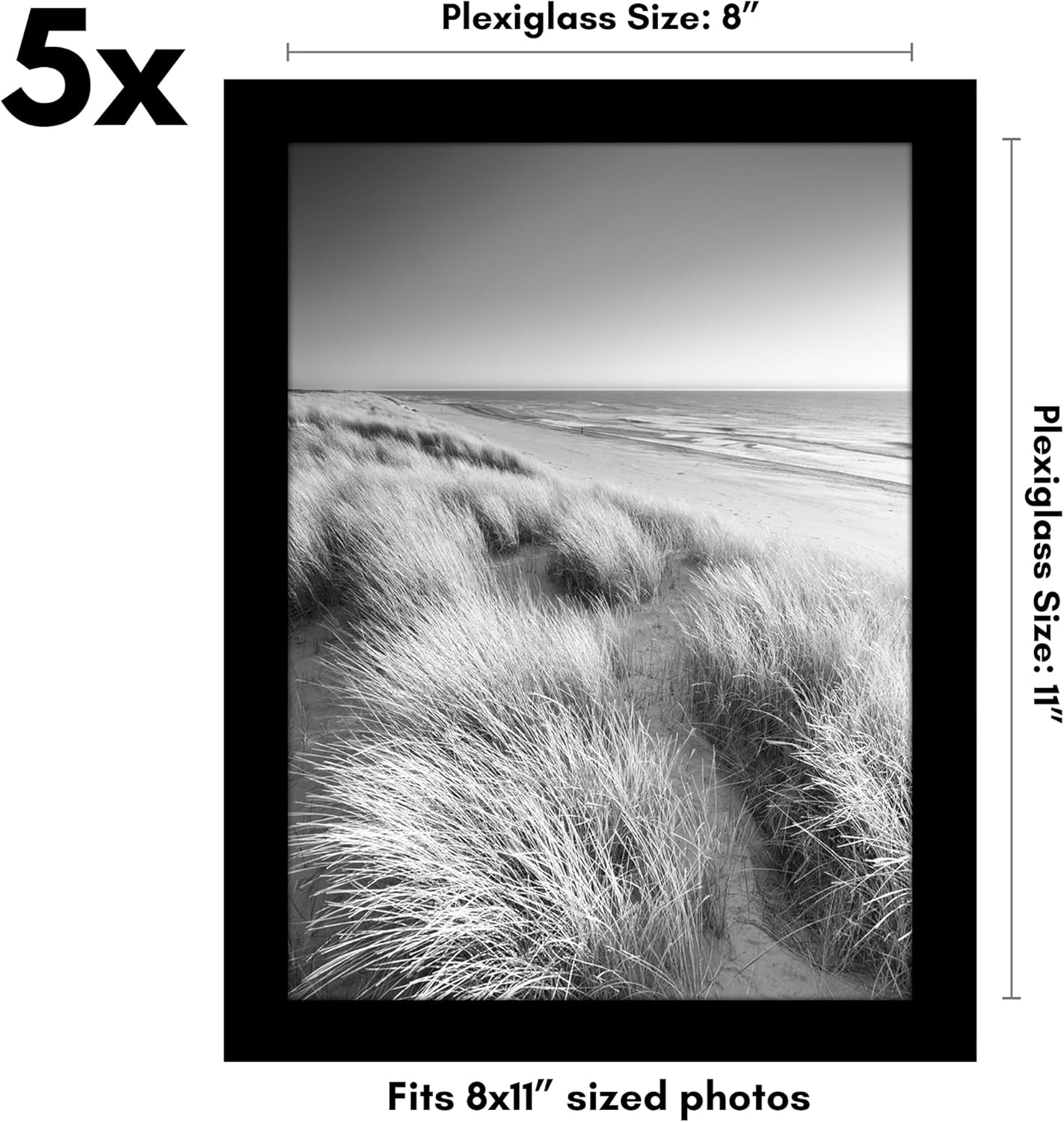 8x11 Picture Frame with Polished Plexiglass - Set of 5