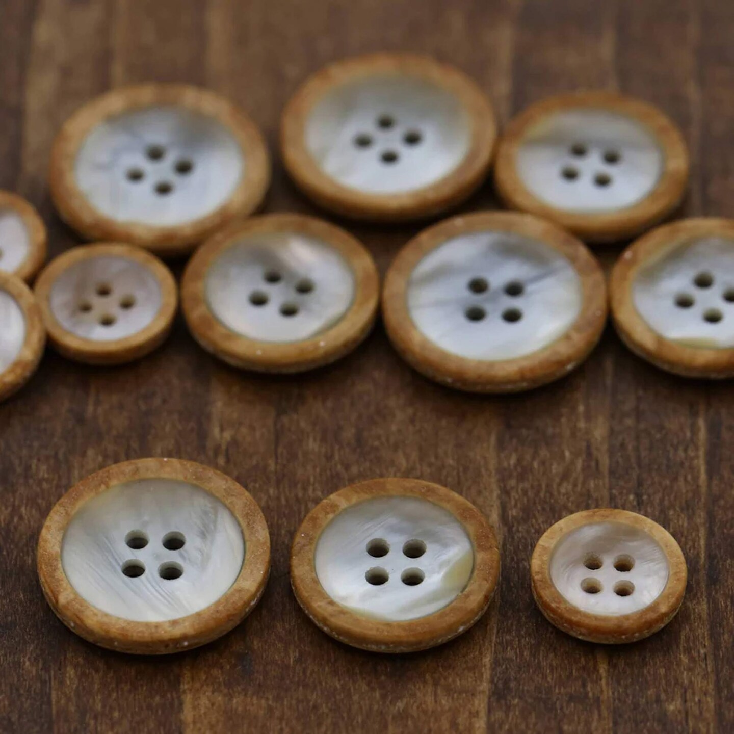 12 Pieces Large Faux Shell Buttons with Faux Wood Edge 23mm 15/16" Four Hole Plastic Shirt Buttons