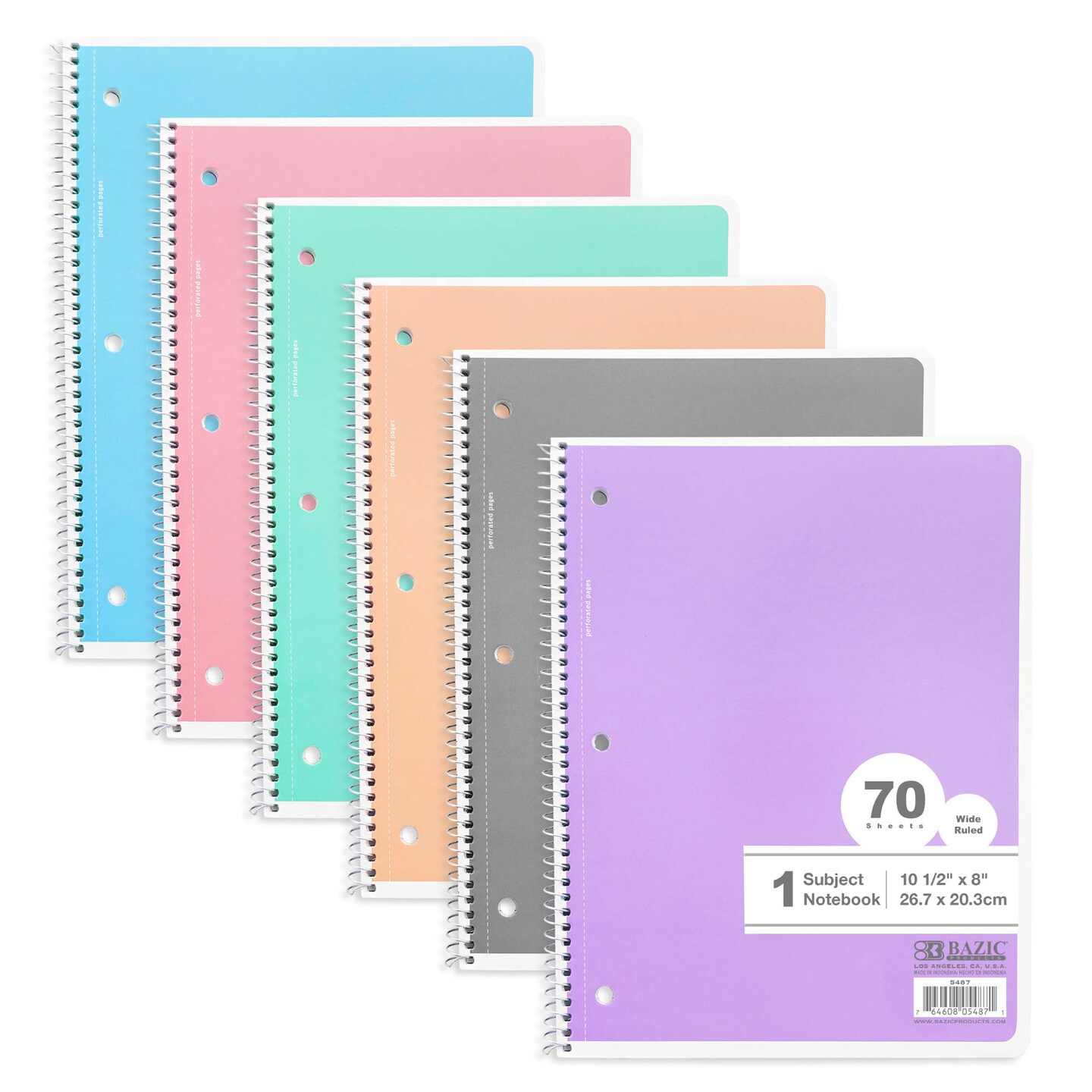 BAZIC W/R 70 Ct. 1-Subject Pastel Spiral Notebook