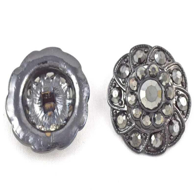 5/8" Small Gunmetal Rhinestone Button For Vintage Sewing Projects