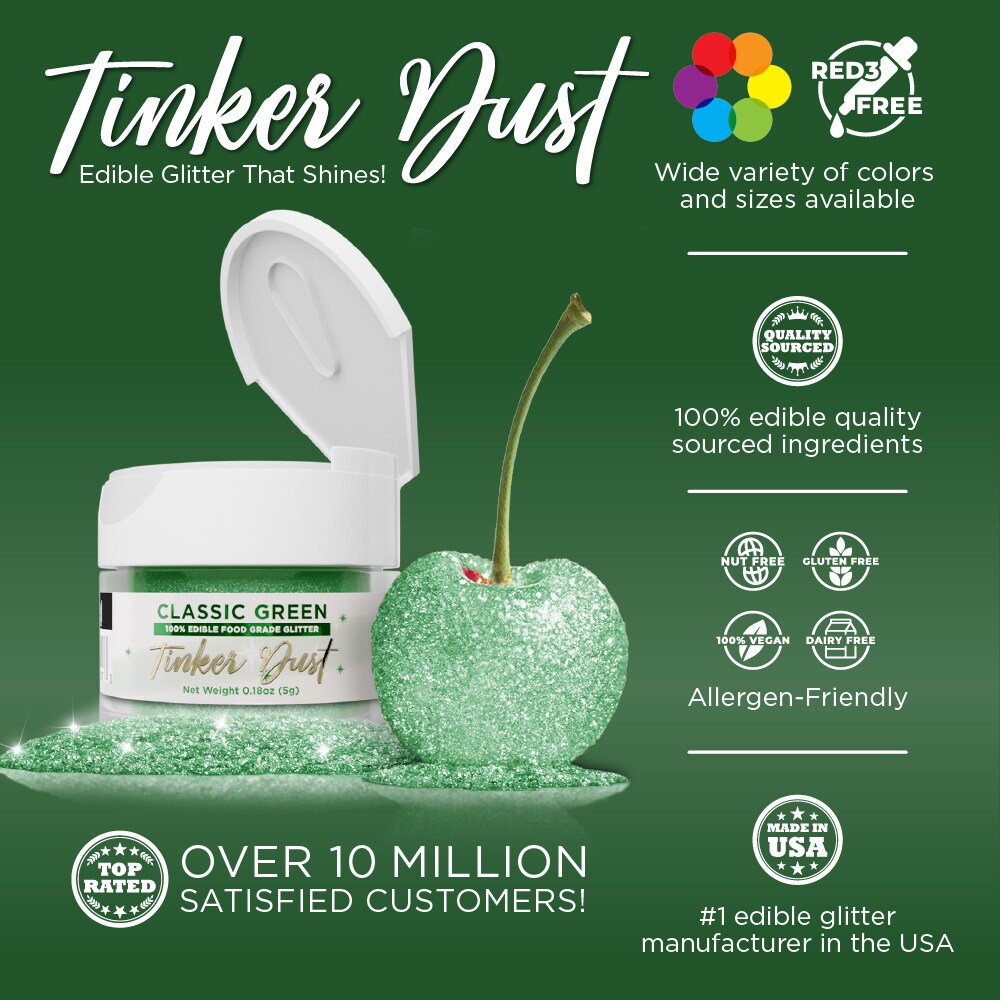 Bakell - Classic GreenTinker Dust Edible Glitter (5g, 1x Jar) for Food, Desserts, and Beverages!
