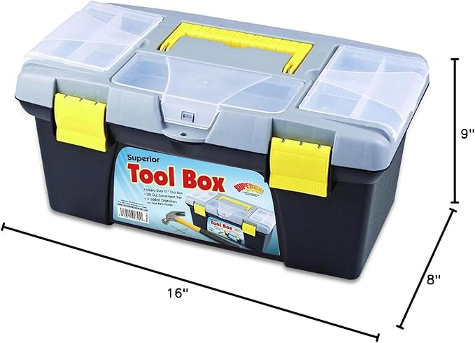 Heavy-Duty Tool Box with Lift-Out Tray, 3 Lidded Organizers, and Versatile Design - Durable Plastic Construction for Superior Protection and Storage of Tools, Crafts, and More