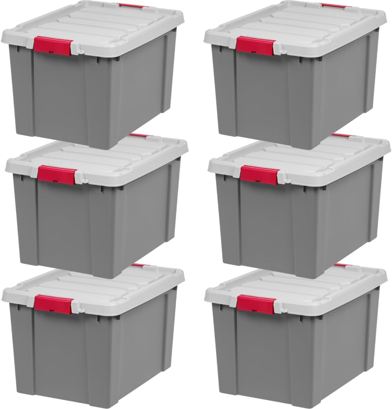 IRIS USA 19 Gallon Lockable Storage Totes with Lids, 6 Pack - Gray, Heavy-Duty Durable Stackable Containers, Large Garage Organizing Bins Moving Tubs