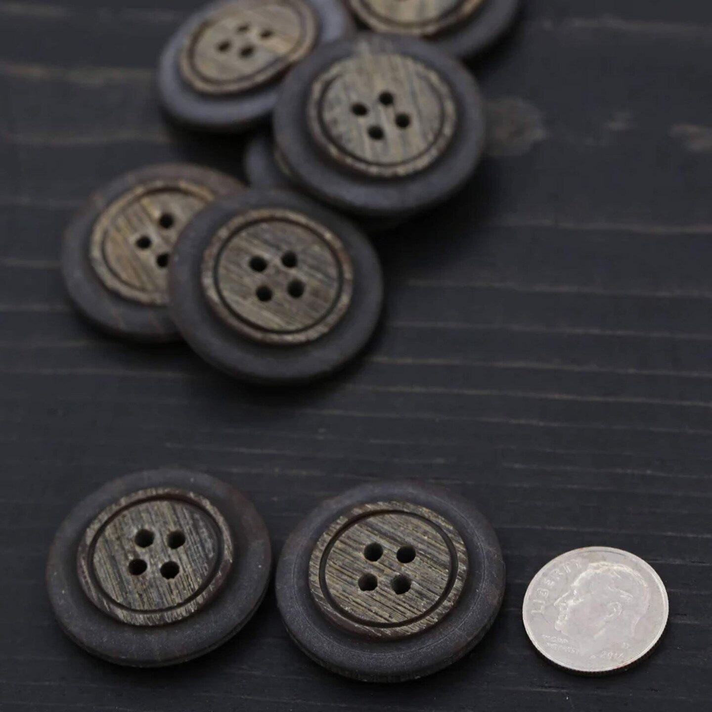 4 Pieces Brown Faux Wood Plastic Buttons Four Hole 27mm 1 1/8&#x22;