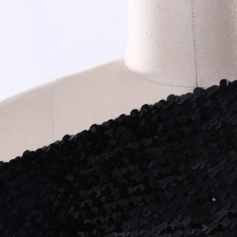 1 Yard 6" Wide Black Stretch Flat Sequin Banded Trim for Bandeaus Making and Costume Making