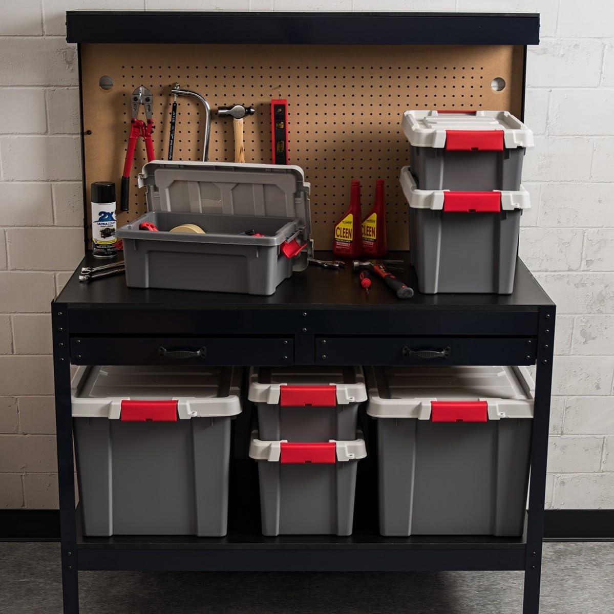 IRIS USA 19 Gallon Lockable Storage Totes with Lids, 6 Pack - Gray, Heavy-Duty Durable Stackable Containers, Large Garage Organizing Bins Moving Tubs