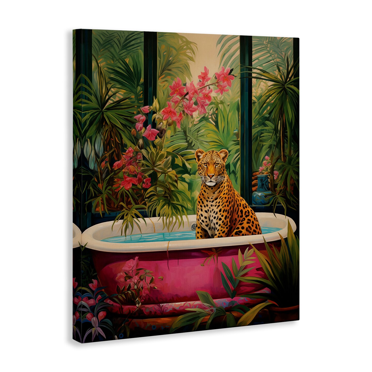 Stupell Industries Leopard in Lush Tropical Bath Canvas Design by Heidi Kuntz