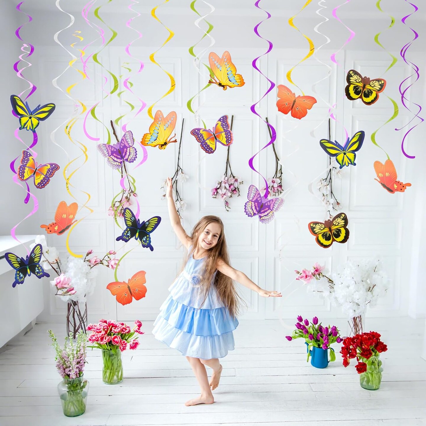 46Pcs Butterfly Hanging Swirl Decoration Hanging Butterfly Party Decoration for Spring