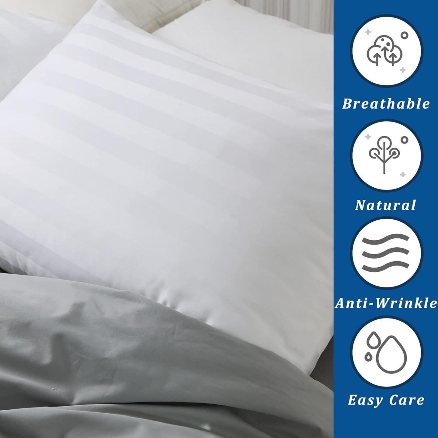 Pillow Cases Queen Size, 100% Egyptian Cotton Pillow Protectors with Zipper, 400 Thread Count Sateen Weave White Pillowcases Queen Size Set of 2, Premium Quality Pillow Covers for Home/Hotel