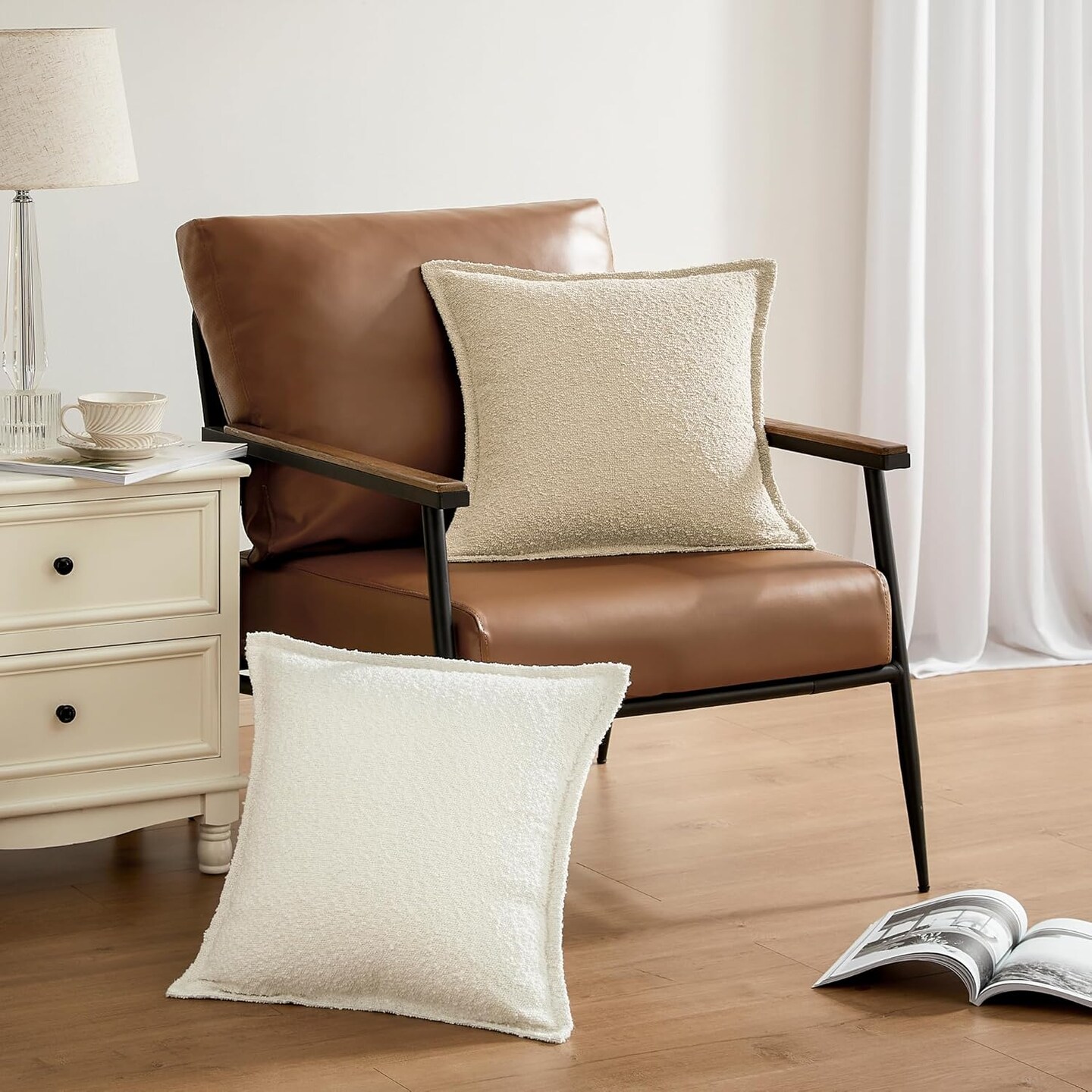 White Color Simple Imitation Lamb Wool Loop Yarn Texture Throw Pillow Covers 18x18 inch Set of 2 Decorative Couch Cushion Case for Chair Sofa Bedroom Living Room Home Decor
