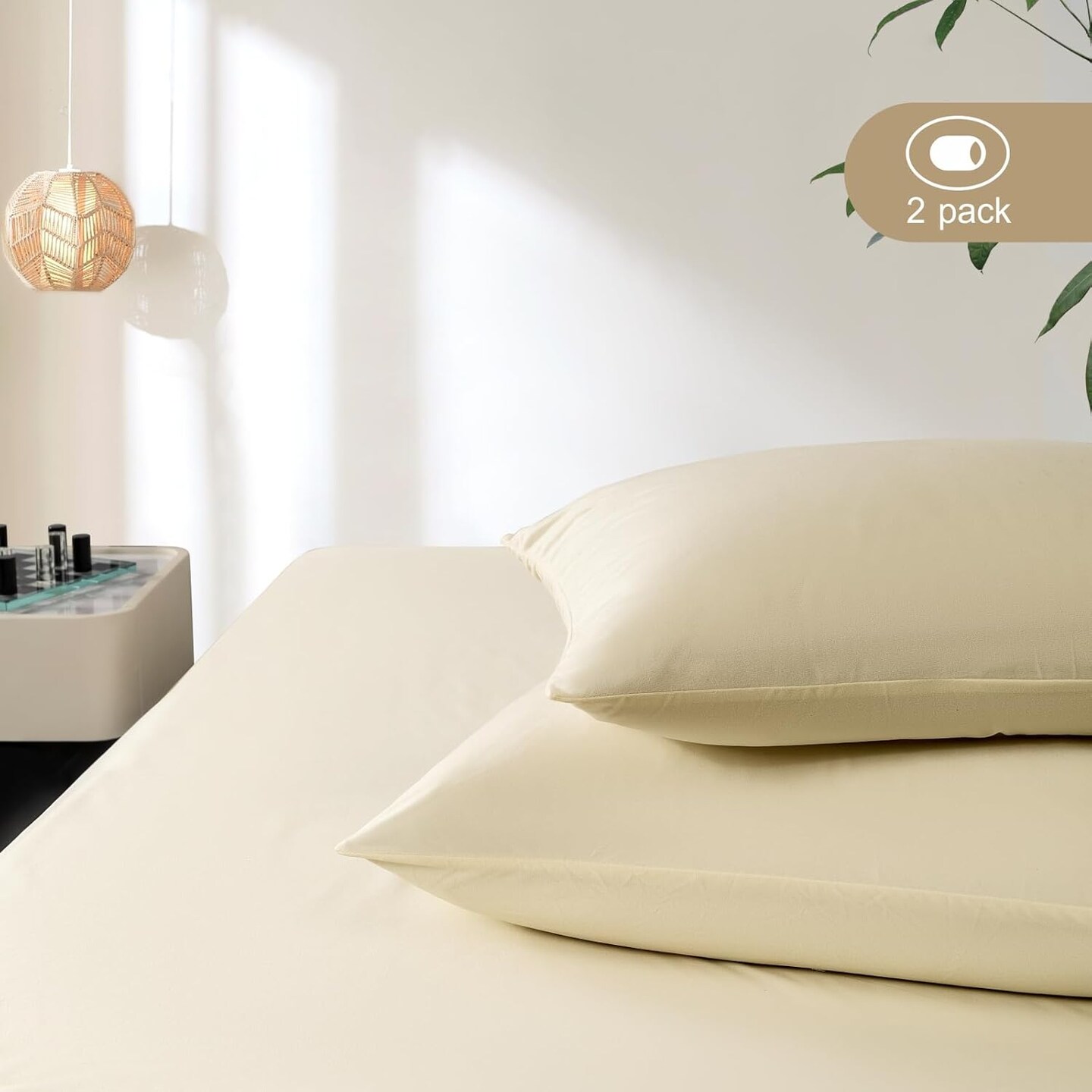 Double Brushed Pillow Cases with Zipper Standard Size, 2 Pack Super Soft Pillow Shams Covers, Luxury Cozy Zippered Pillowcases, 20 X 26 Inches, Cream