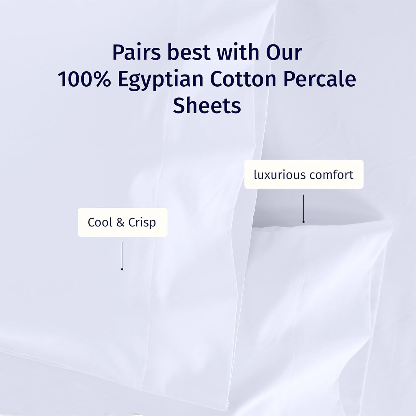 Luxury 100% Egyptian Cotton Pillow Cases King Size Set of 2 - Crisp Percale, Soft &#x26; Breathable Cotton Pillow Covers - White