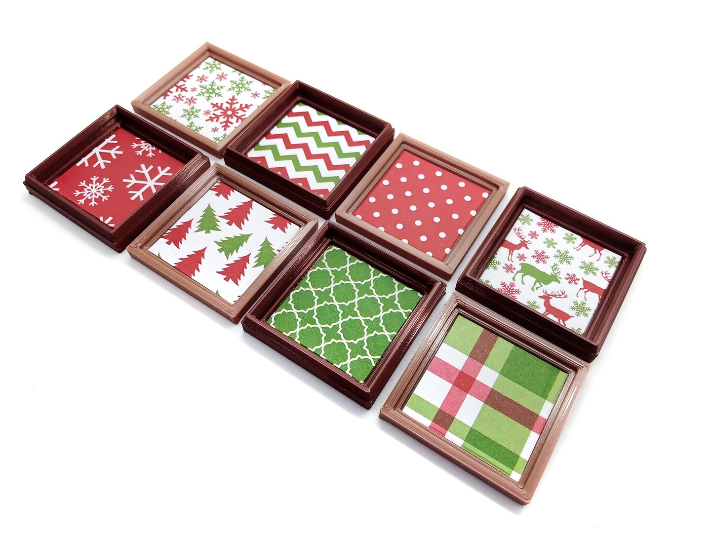 Framed Wall Art for Dollhouses, 8 Christmas Patterns, about 1 inch high, Adorabilities