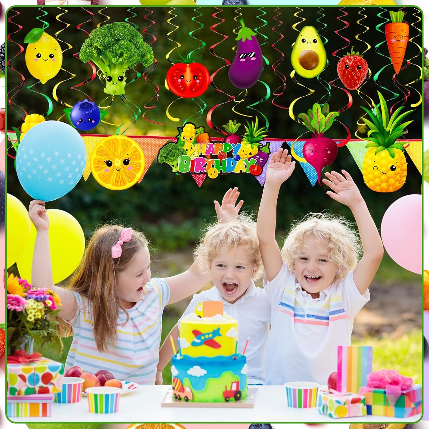 30 Pack Hey One Bear Fruit Birthday Party Decoration Dancing Fruit Hanging Swirls Vegetable Ceiling Streamer Summer Party Supplies